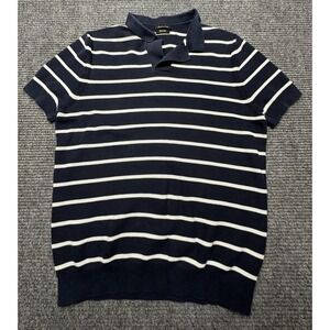 Massimo Dutti Polo Shirt Mens Large Blue White Stripe Extrafine Cotton Knit